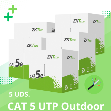 Cable UTP Zkteco Carrucha CAT5E 305mts CCA (Cobre y Aluminio) - Negro - Exterior - 5 Unidades