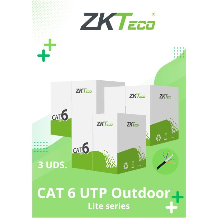 Cable UTP Zkteco Carrucha CAT6 305mts CCA (Cobre y Aluminio) - Negro - Exterior - 3 Unidades - Imagen 1