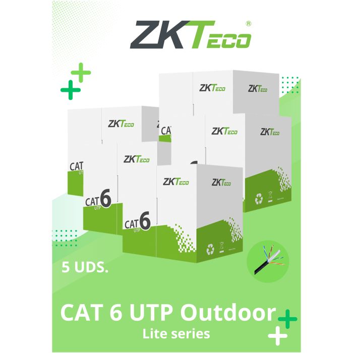 Cable UTP Zkteco Carrucha CAT6 305mts CCA (Cobre y Aluminio) - Negro - Exterior - 5 Unidades - Imagen 1